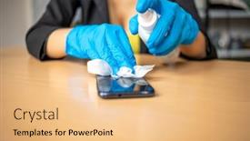  Presentation with cleaning - Slides featuring woman-s-hand-in-blue background and a coral colored foreground