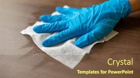  Presentation with office cleaning - Slide set having woman-s-hand-in-blue background and a tawny brown colored foreground