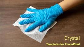  Presentation with office cleaning - Colorful slide deck enhanced with woman-s-hand-in-blue backdrop and a tawny brown colored foreground