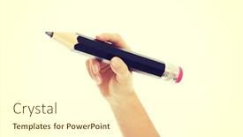  Presentation with hand holding pencil - Presentation theme consisting of woman-s-hand-is-holding and a cream colored foreground