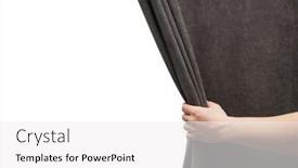  Presentation with curtain - Amazing PPT theme having woman-s-hand-open-gray backdrop and a white colored foreground