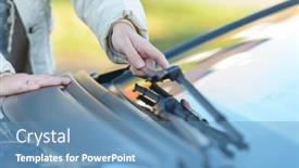  Presentation with mobile phone in woman hand - Presentation theme consisting of woman-s-hand-picking-up background and a teal colored foreground