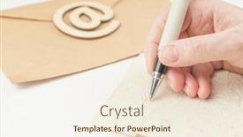  Presentation with birthday greetings - Colorful slide deck enhanced with woman-s-hand-with-ballpoint backdrop and a cream colored foreground