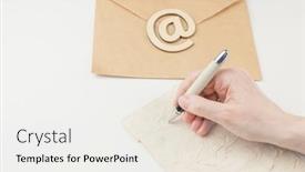  Presentation with happy birthday card - Theme enhanced with woman-s-hand-with-ballpoint background and a white colored foreground