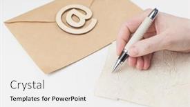  Presentation with birthday invitation - PPT layouts having woman-s-hand-with-ballpoint background and a white colored foreground