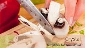  Presentation with champignon mushroom - Amazing presentation theme having woman's hands cutting mushroom champignon backdrop and a coral colored foreground