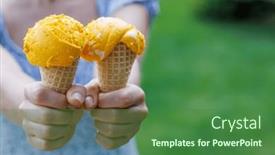  Presentation with ice cream cones - PPT theme with woman-s-hands-holding-refreshing background and a forest green colored foreground