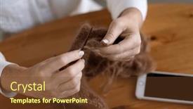  Presentation with knitting - PPT layouts with woman-s-hands-knitting-brown background and a tawny brown colored foreground