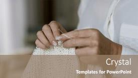  Presentation with knitting - Presentation theme enhanced with woman-s-hands-knitting-brown background and a coral colored foreground