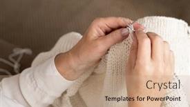  Presentation with handicraft - Presentation theme enhanced with woman-s-hands-knitting-white background and a coral colored foreground