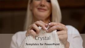  Presentation with yarn - Slide set having woman-s-hands-knitting-white background and a coral colored foreground