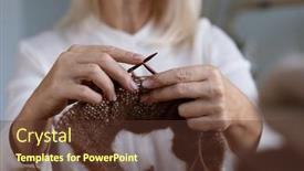  Presentation with yarn - Slide deck having woman-s-hands-knitting-white background and a tawny brown colored foreground
