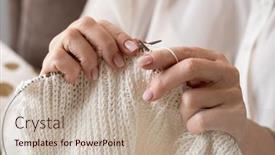  Presentation with yarn - Presentation theme consisting of woman-s-hands-knitting-white background and a mint green colored foreground