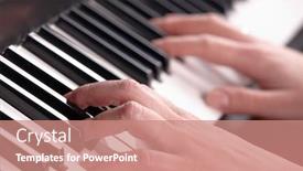  Presentation with piano - PPT theme consisting of woman's hands playing music on the piano background and a coral colored foreground