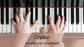 Presentation with piano - Presentation theme featuring woman's hands striking a chord on the keys of a black lacquered piano background and a coral colored foreground
