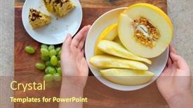  Presentation with green fresh food - Presentation design with woman-s-hands-with-plate background and a tawny brown colored foreground