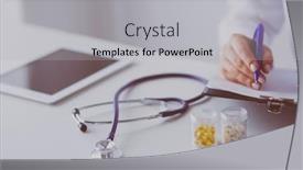  Presentation with writing pen - Slide deck enhanced with woman's hands writing on sheet in a clipboard with a pen background and a light gray colored foreground
