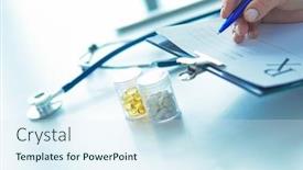  Presentation with writing pen - PPT theme consisting of woman-s-hands-writing background and a sky blue colored foreground