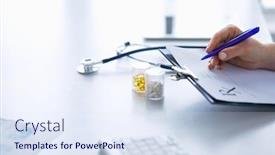  Presentation with writing pen - PPT theme enhanced with woman-s-hands-writing background and a sky blue colored foreground