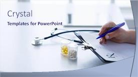  Presentation with writing pen - PPT theme with woman-s-hands-writing background and a sky blue colored foreground