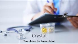  Presentation with writing pen - Theme with woman-s-hands-writing background and a light blue colored foreground