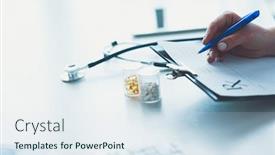  Presentation with writing pen - Colorful theme enhanced with woman-s-hands-writing backdrop and a sky blue colored foreground