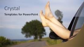  Presentation with freedom - Beautiful PPT theme featuring woman's legs out of car windows freedom travel and vacation road trip concept lifestyle image backdrop and a light blue colored foreground