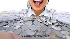  Presentation with hold hand - Colorful PPT layouts enhanced with woman's mouth shouting while her hand hold a lot of coins south east asian coins used here backdrop and a light gray colored foreground
