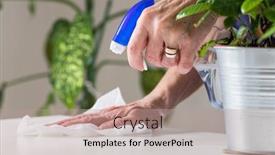  Presentation with fight - Colorful presentation enhanced with woman-sanitizing-surfaces-indoors backdrop and a coral colored foreground