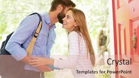  Presentation with saying goodbye - Cool new slide set with woman saying goodbye to man backdrop and a coral colored foreground