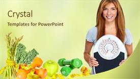  Presentation with green - Cool new presentation theme with weight - woman with scales over green backdrop and a soft green colored foreground