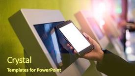  Presentation with nfc - Presentation theme enhanced with woman scanning on the payment background and a tawny brown colored foreground