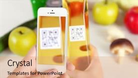  Presentation with scanning - Beautiful slide deck featuring woman scanning voucher code backdrop and a coral colored foreground