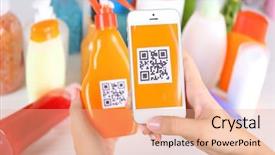  Presentation with scanning - Beautiful slides featuring woman scanning voucher code backdrop and a coral colored foreground