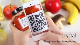  Presentation with scanning - Cool new slides with woman scanning voucher code backdrop and a coral colored foreground