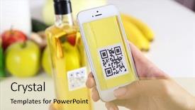  Presentation with scanning - Cool new slide deck with woman scanning voucher code backdrop and a yellow colored foreground