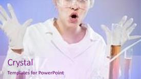  Presentation with tubes - Audience pleasing slide set consisting of woman scientist in laboratory with glass tubes backdrop and a sky blue colored foreground