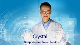  Presentation with scientist - PPT theme consisting of woman scientist in protective eye background and a light blue colored foreground