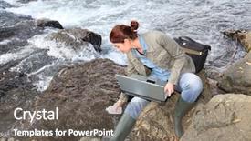  Presentation with water river - Slides consisting of woman scientist testing quality background and a gray colored foreground