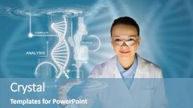  Presentation with genes - Cool new PPT layouts with woman scientist touching dna molecule backdrop and a teal colored foreground