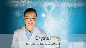  Presentation with dna molecule - Beautiful PPT theme featuring hospital code - woman scientist touching dna molecule backdrop and a light blue colored foreground