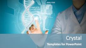  Presentation with dna molecule - Audience pleasing slides consisting of woman scientist touching dna molecule backdrop and a teal colored foreground