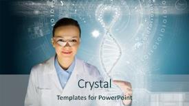  Presentation with dna molecule - Cool new PPT theme with digital images - woman scientist touching dna molecule backdrop and a lemonade colored foreground