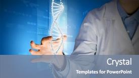  Presentation with dna molecule - Theme enhanced with woman scientist touching dna molecule background and a seafoam green colored foreground