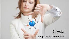  Presentation with atom - Cool new theme with woman scientist with atom model backdrop and a light gray colored foreground