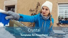  Presentation with winter ice - Theme having woman-scraping-off-ice background and a ocean colored foreground