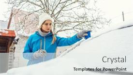  Presentation with winter ice - PPT theme with woman-scraping-off-ice background and a sky blue colored foreground