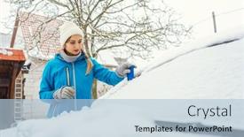  Presentation with winter ice - Slide deck having woman-scraping-off-ice background and a light blue colored foreground