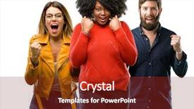  Presentation with three - Audience pleasing theme consisting of woman scream - group of three young men backdrop and a tawny brown colored foreground