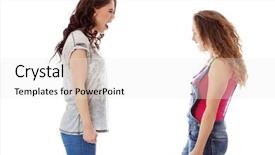  Presentation with women - Audience pleasing presentation theme consisting of woman scream - two aggressive women screaming backdrop and a white colored foreground